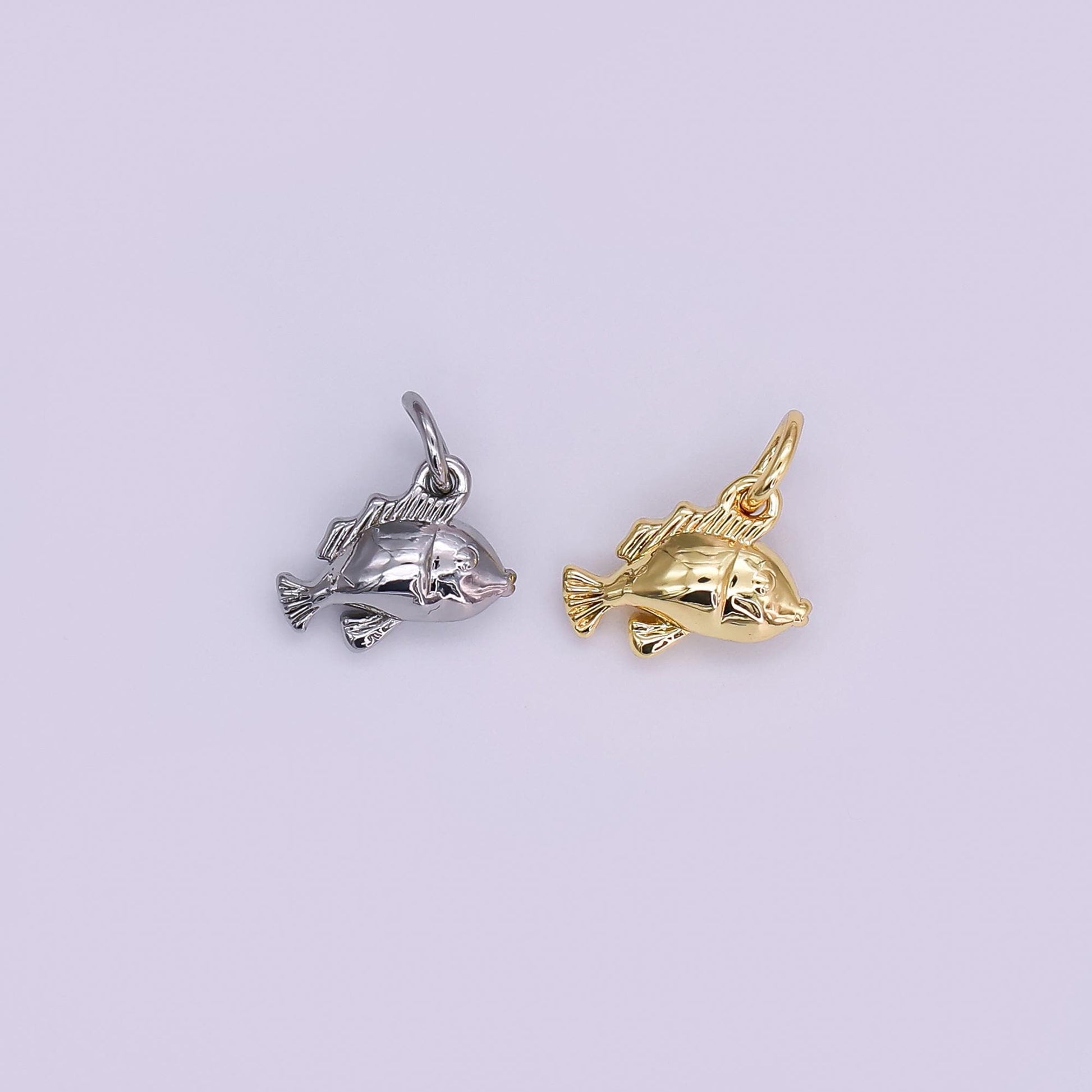 Tiny 18K Gold Filled Sea Bass Fish in Gold & Silver Ocean Under the Sea Jewelry Inspired | N-891