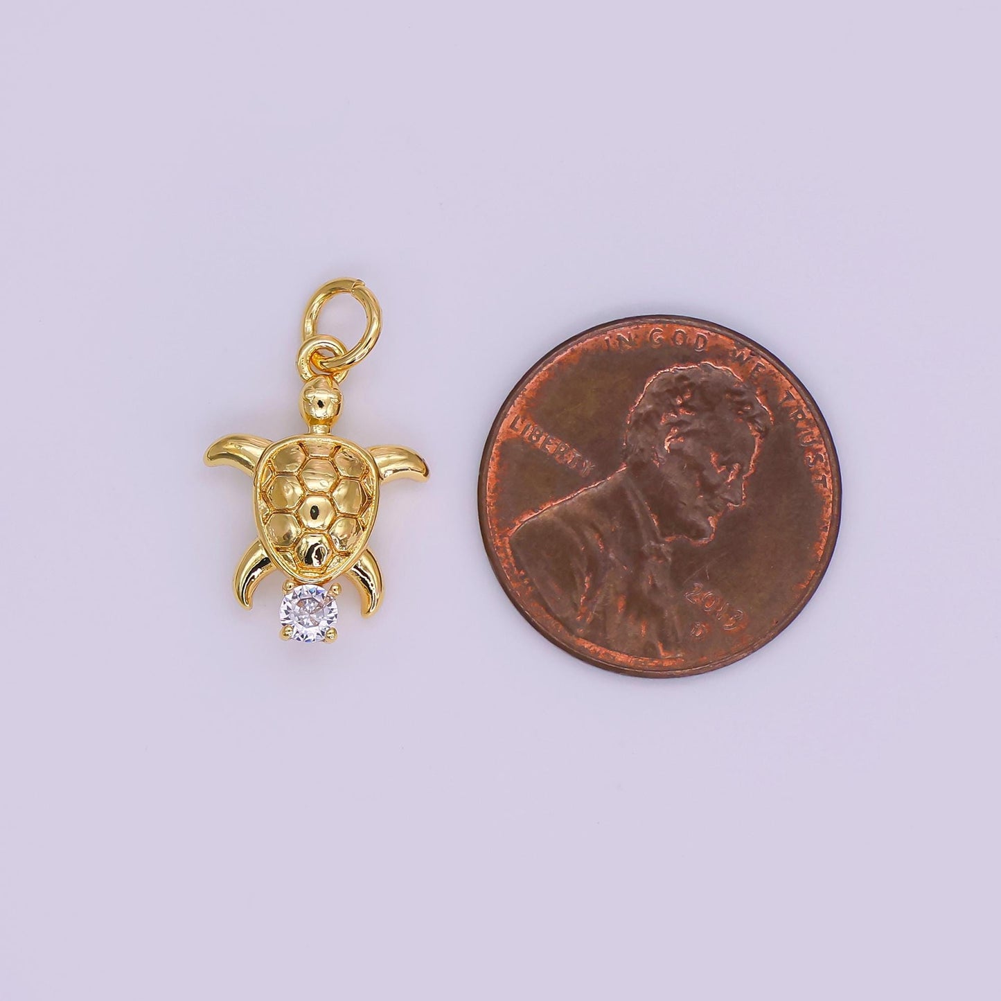 Tiny Turtle gold micro pave charm, cubic zirconia turtle pendant charm, dainty charm for diy jewelry, 24k gold filled N847