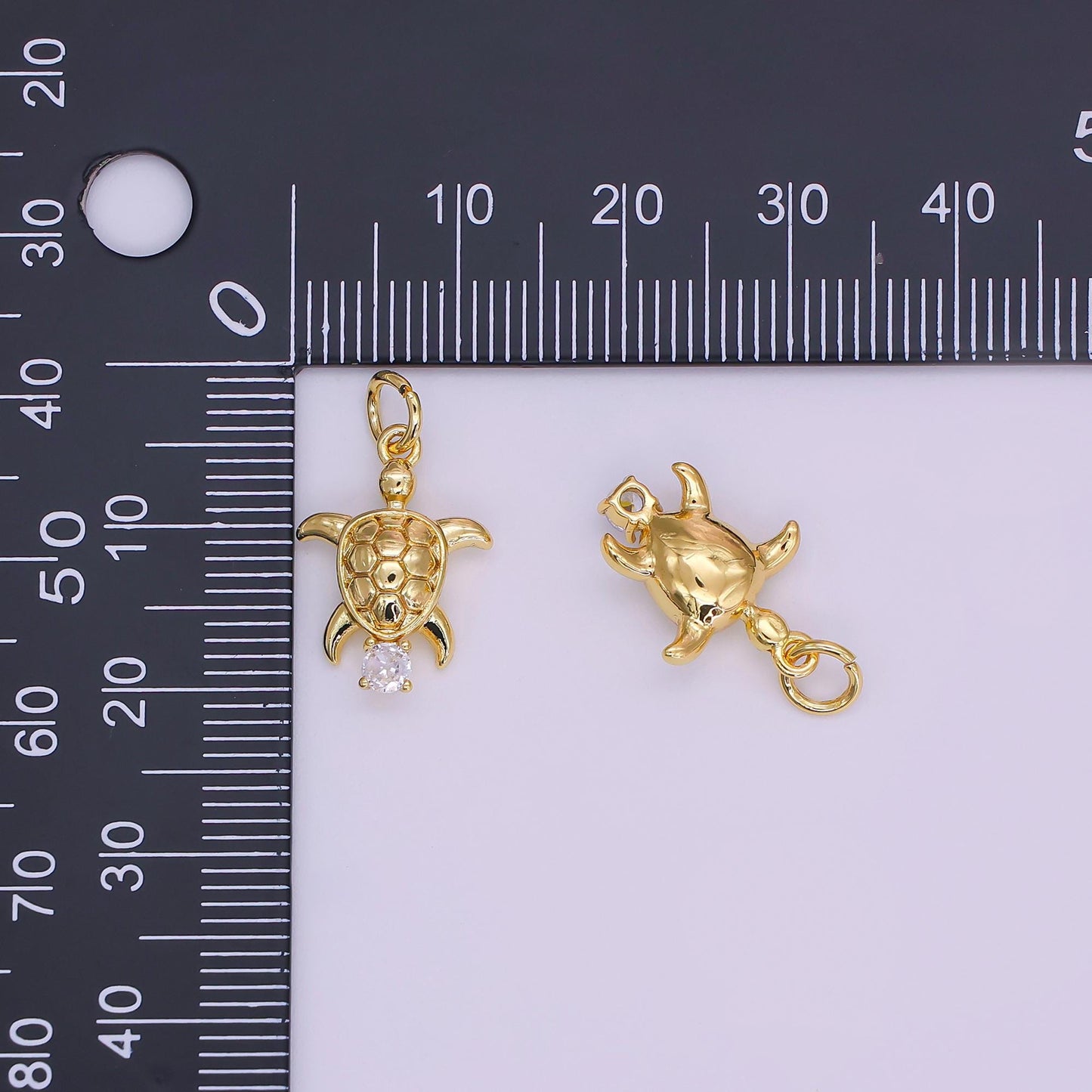 Tiny Turtle gold micro pave charm, cubic zirconia turtle pendant charm, dainty charm for diy jewelry, 24k gold filled N847