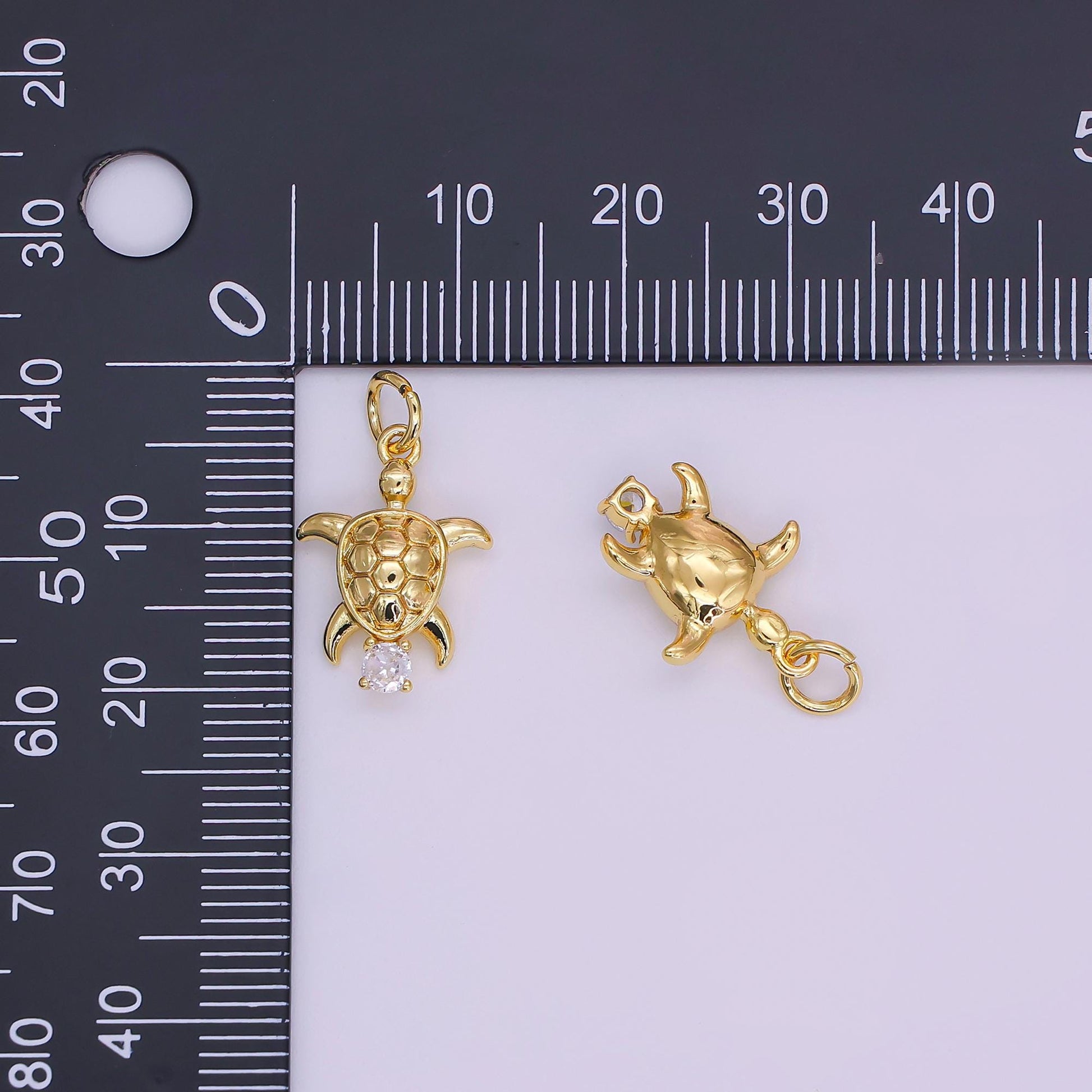 Tiny Turtle gold micro pave charm, cubic zirconia turtle pendant charm, dainty charm for diy jewelry, 24k gold filled N847