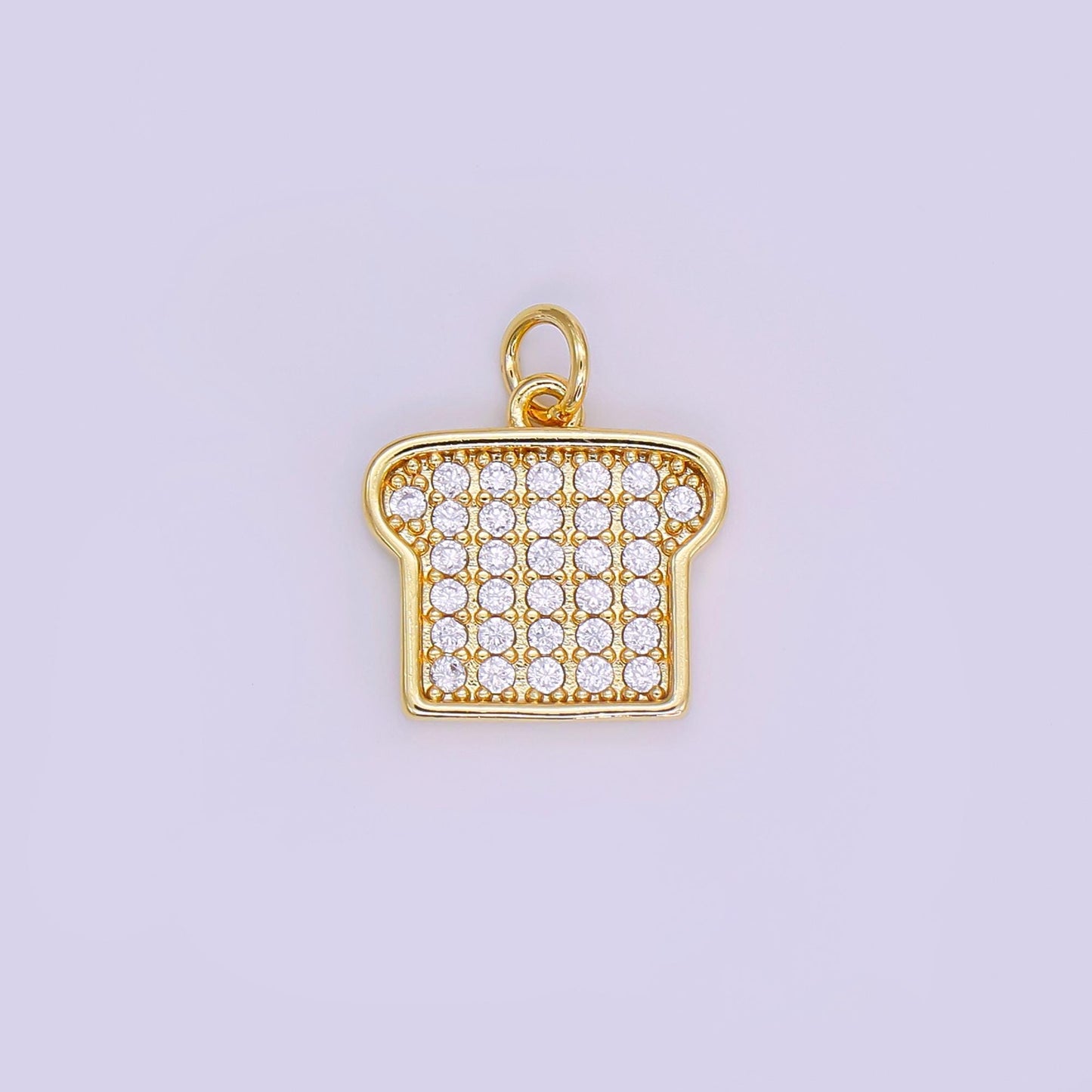 Cubic Bread charm 18k Gold Filled Silver French Toast Charm with Clear Micro Pave CZ for Bracelets and Necklaces Supply N-789