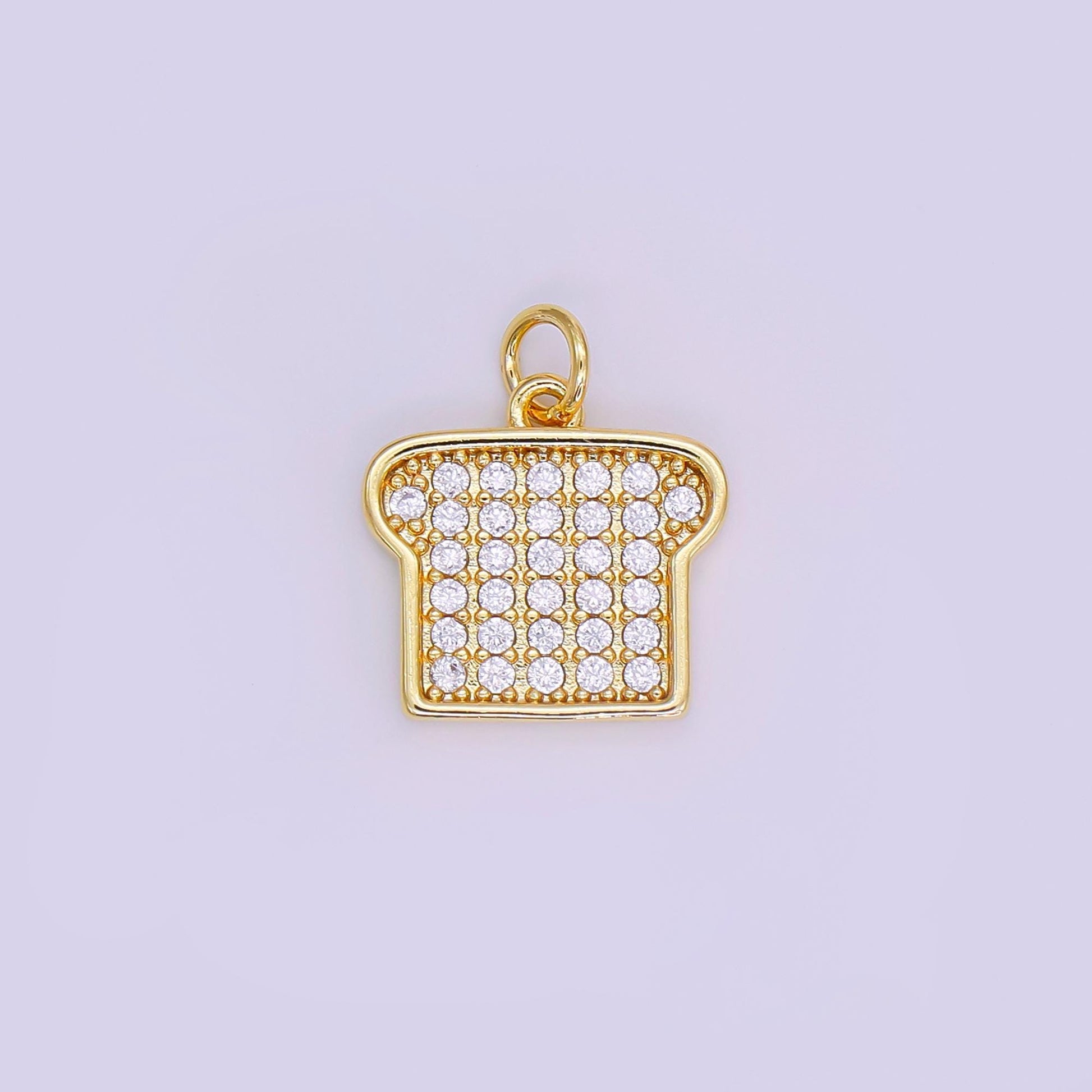 Cubic Bread charm 18k Gold Filled Silver French Toast Charm with Clear Micro Pave CZ for Bracelets and Necklaces Supply N-789