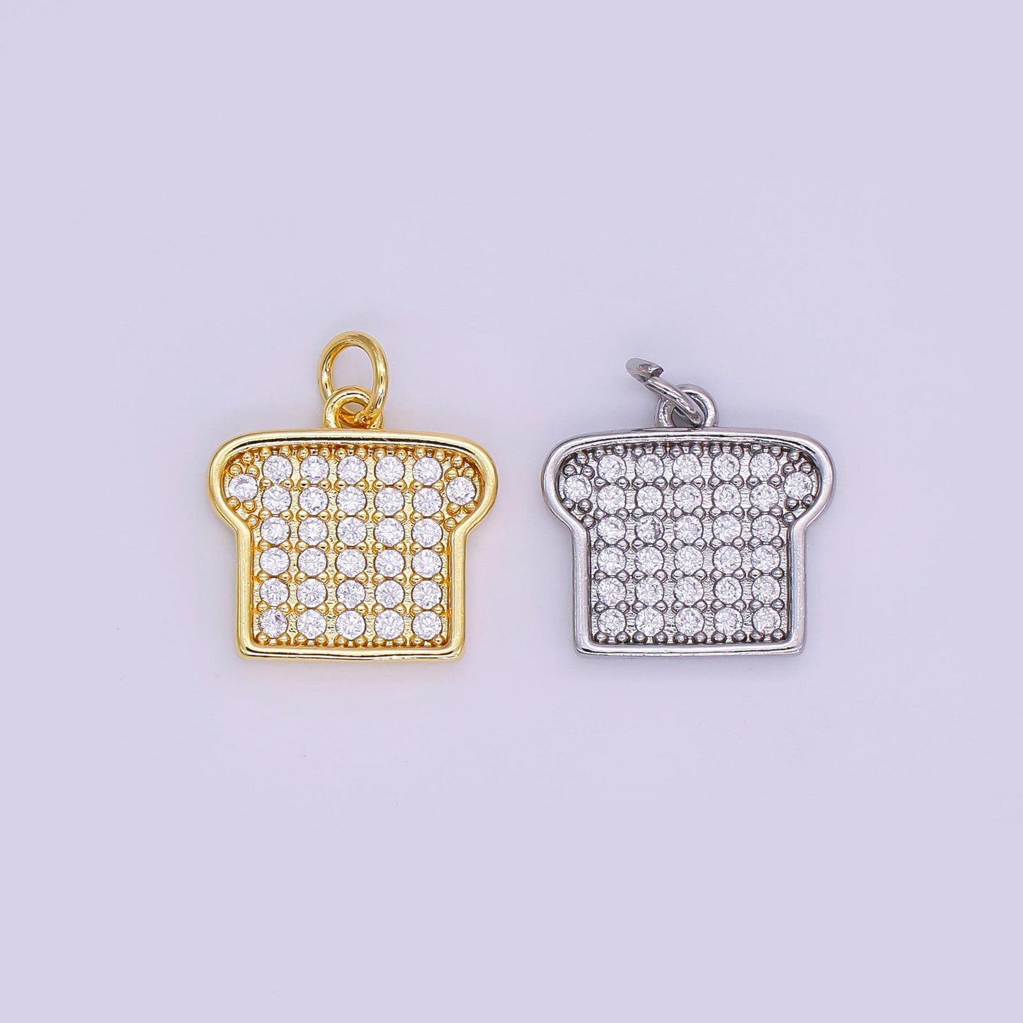 Cubic Bread charm 18k Gold Filled Silver French Toast Charm with Clear Micro Pave CZ for Bracelets and Necklaces Supply N-789