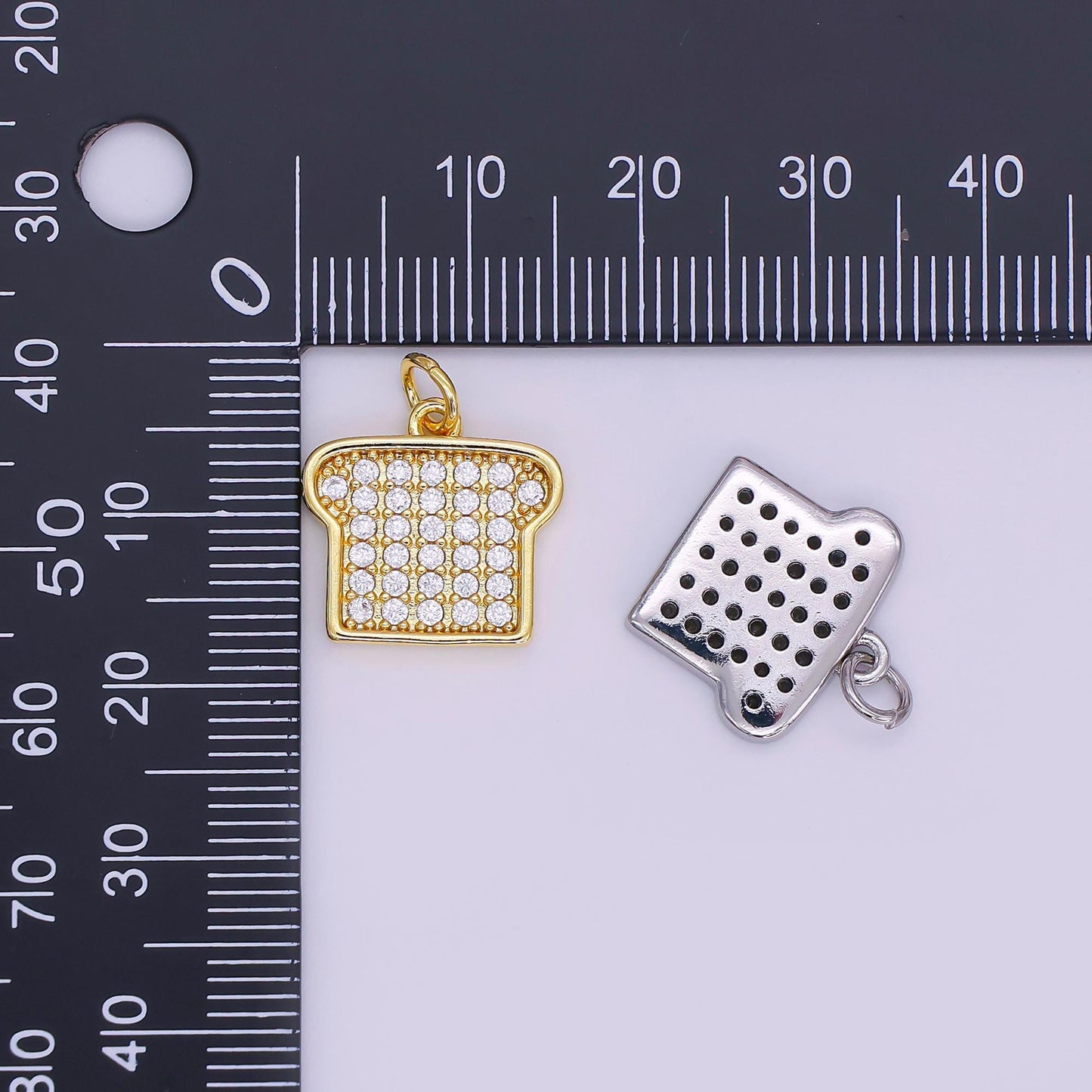 Cubic Bread charm 18k Gold Filled Silver French Toast Charm with Clear Micro Pave CZ for Bracelets and Necklaces Supply N-789