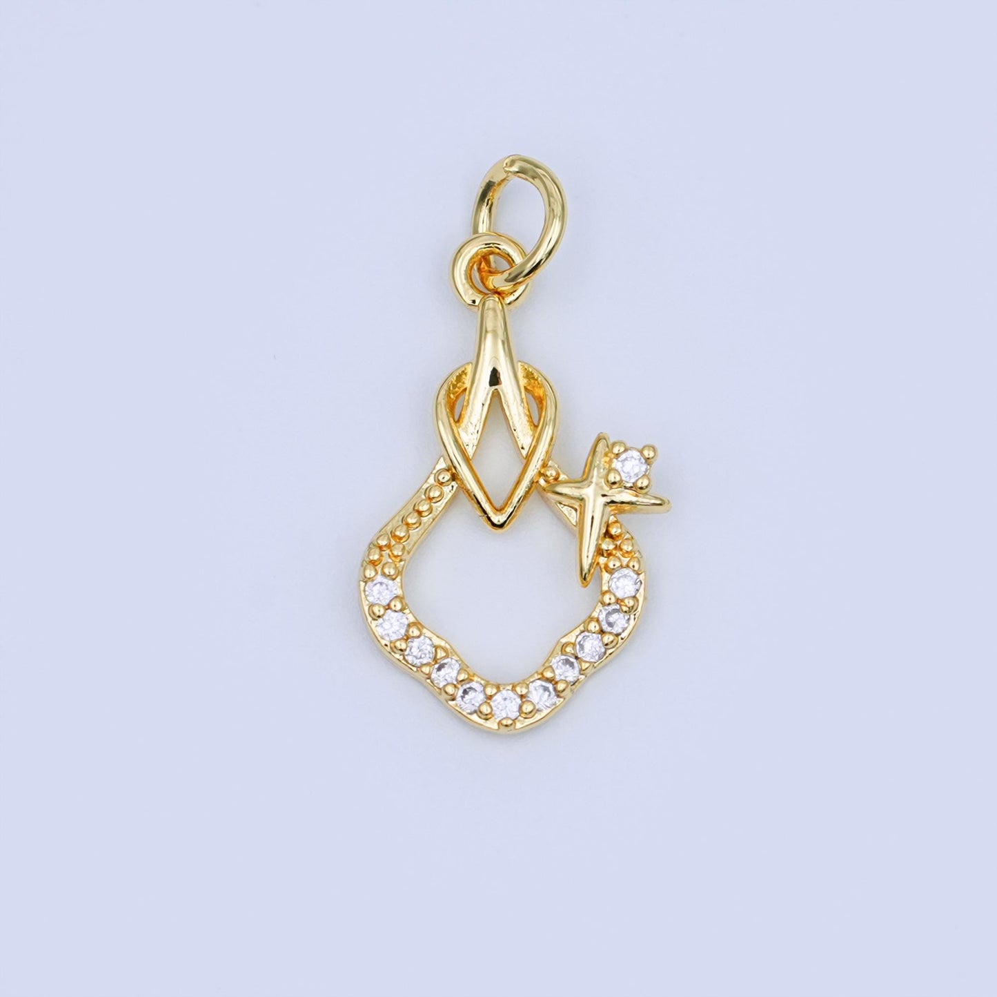 Gold Sparkle Wishbone Charm – Crystal Star Accent – Elegant Gold Pendant for Necklace or Bracelet – Celestial Jewelry Making Supply AF457