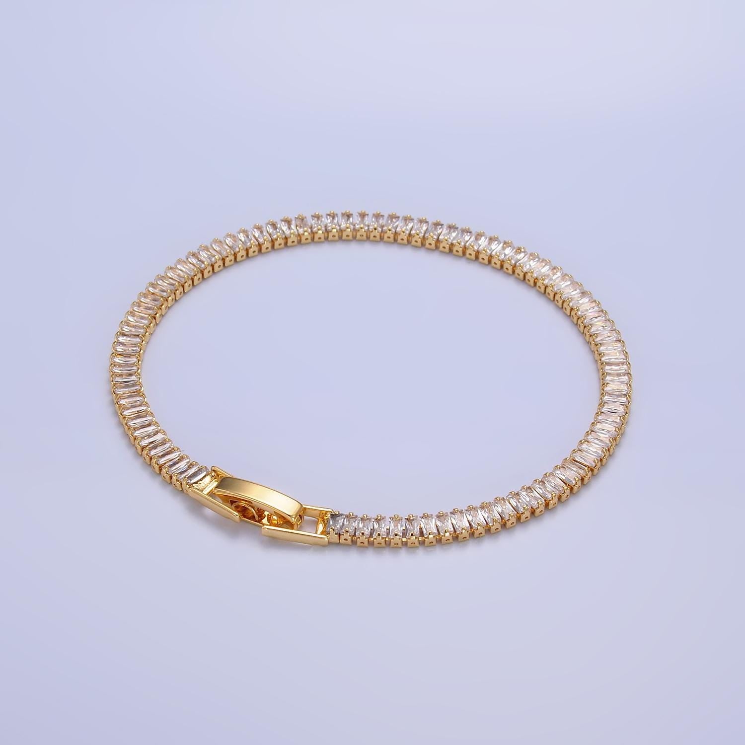24K Gold Filled 3.5mm Clear Baguette CZ 7 Inch Tennis Bracelet | WA-2976