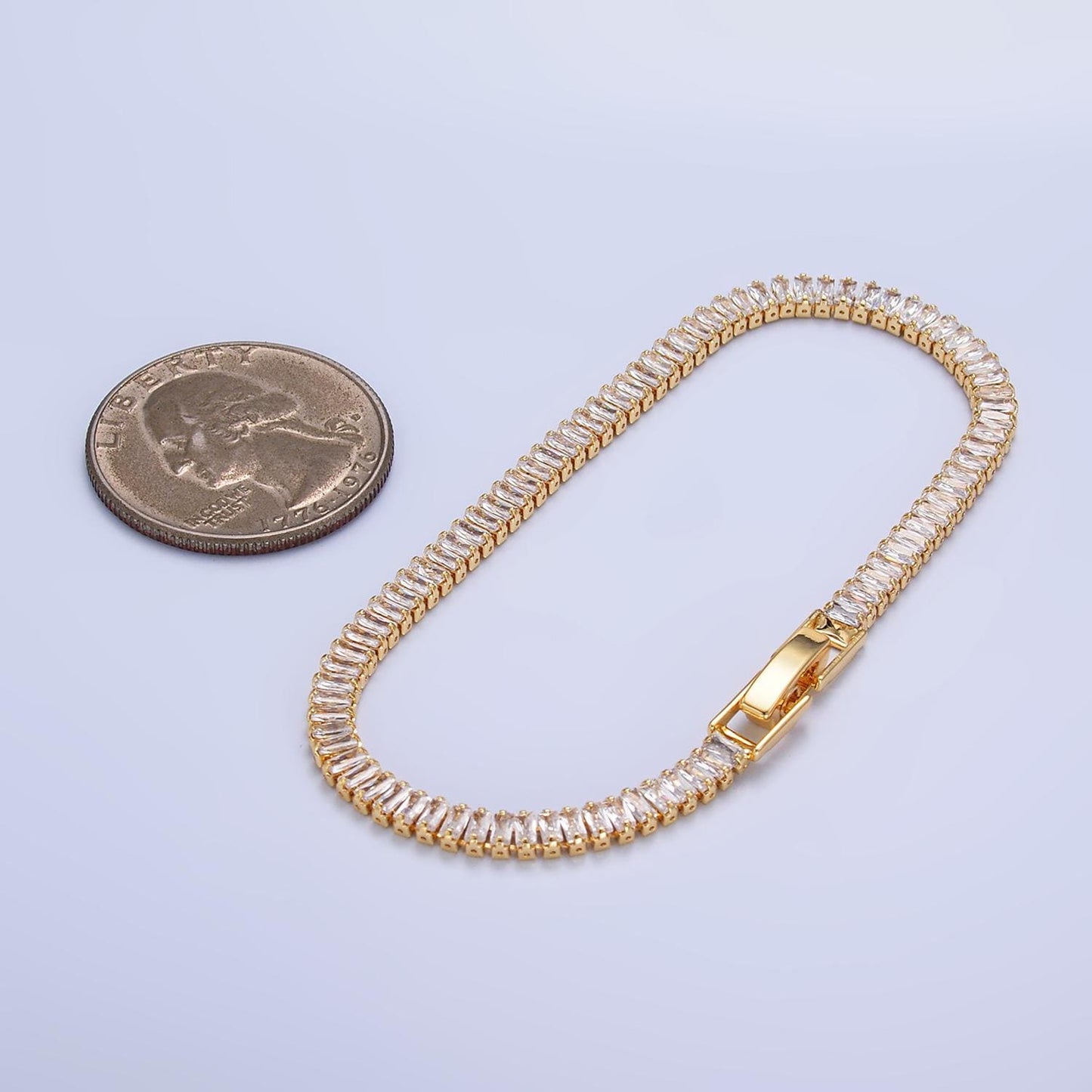 24K Gold Filled 3.5mm Clear Baguette CZ 7 Inch Tennis Bracelet | WA-2976