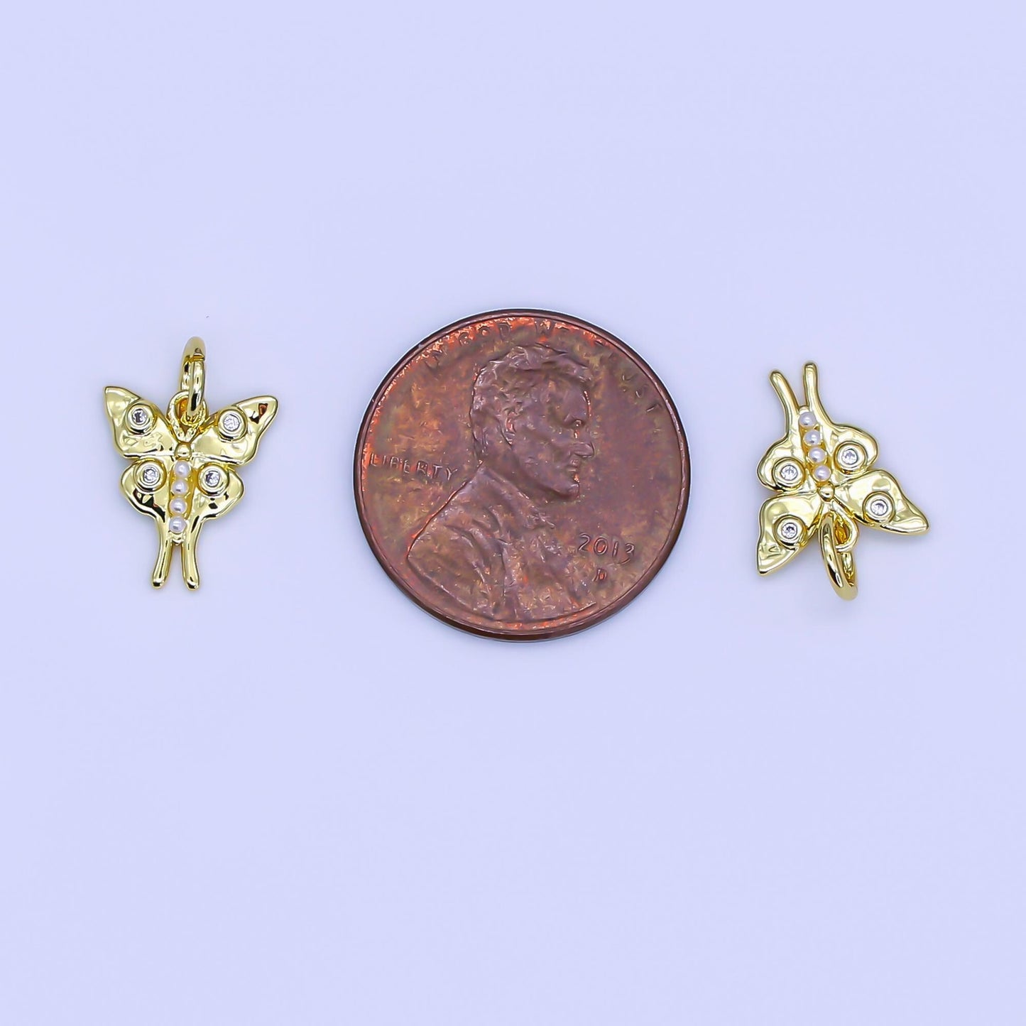 Mini Gold butterfly pendant with cz charm C-571
