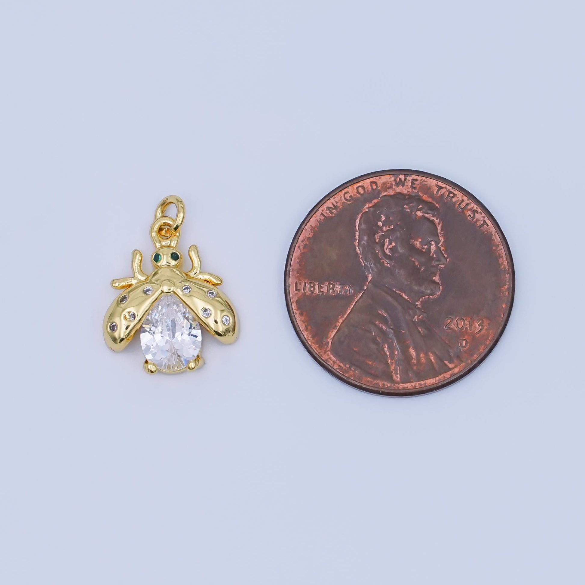 Mini lady bug charm 14k gold filled Clear Cz animal insect cute iridescent bug pendant | aJ-292