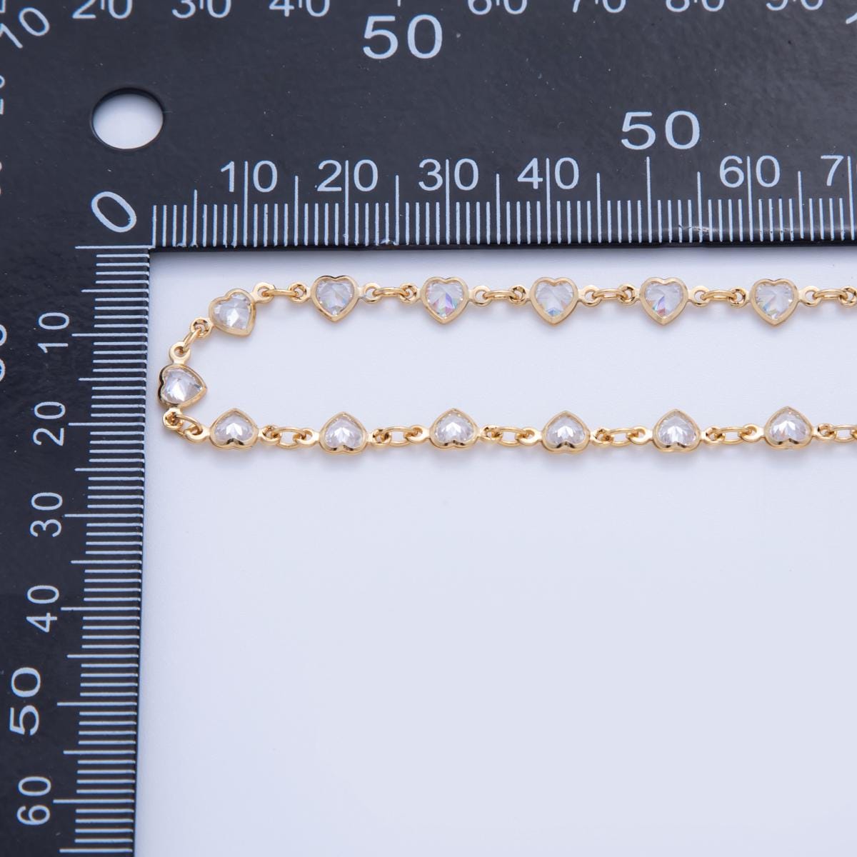 16K Gold Filled Dainty Heart Bezel Cut Chain by Yard, Wholesale Gold Sequin Chain CZ Bezel Cut Chain for Jewelry Making | ROLL-1586