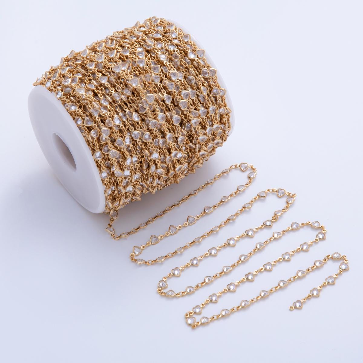 16K Gold Filled Dainty Heart Bezel Cut Chain by Yard, Wholesale Gold Sequin Chain CZ Bezel Cut Chain for Jewelry Making | ROLL-1586