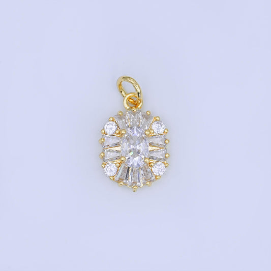24k Gold Filled Oval Halo CZ Charm Clear CZ Radiant Starburst Pendant for Bracelet, Necklaces & Earrings Supply N-715