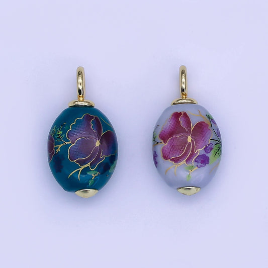 Dainty Purple Orchid Flower Ceramic Charm Handmade Vintage Floral Painting Charm For Necklace Bracelet Jewelry Making Supply C-580