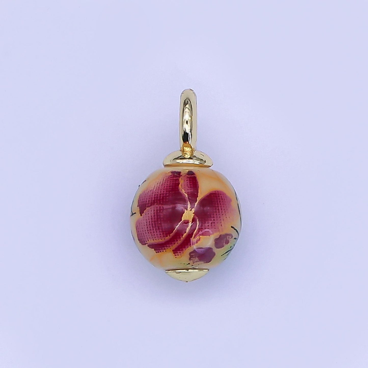 24K Gold Filled Dark Blue, Yellow, Light Blue, Pink Flower Round Ceramic Drop Pendant | C458 C478