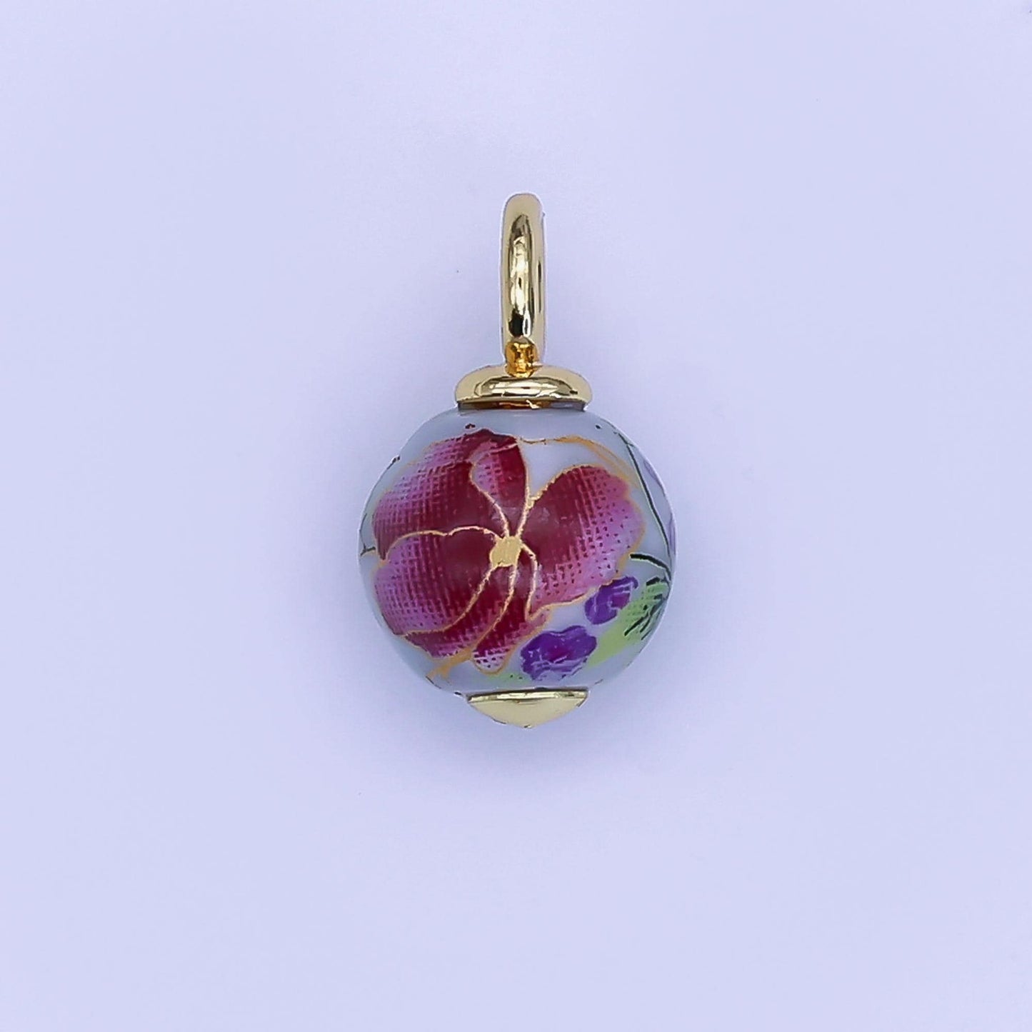 24K Gold Filled Dark Blue, Yellow, Light Blue, Pink Flower Round Ceramic Drop Pendant | C458 C478