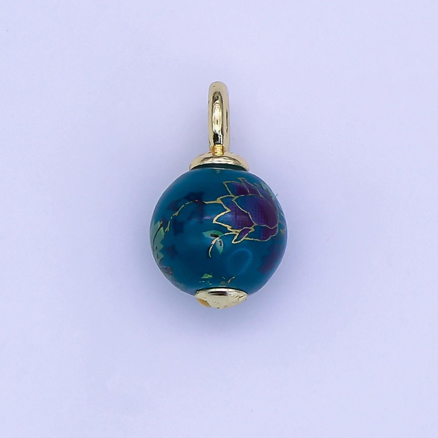 24K Gold Filled Dark Blue, Yellow, Light Blue, Pink Flower Round Ceramic Drop Pendant | C458 C478