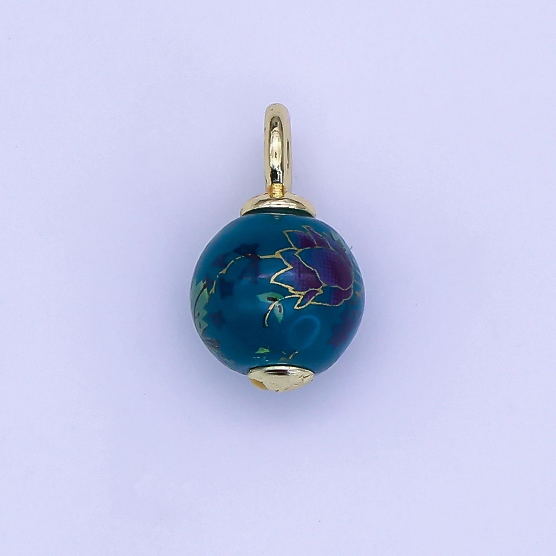 24K Gold Filled Dark Blue, Yellow, Light Blue, Pink Flower Round Ceramic Drop Pendant | C458 C478