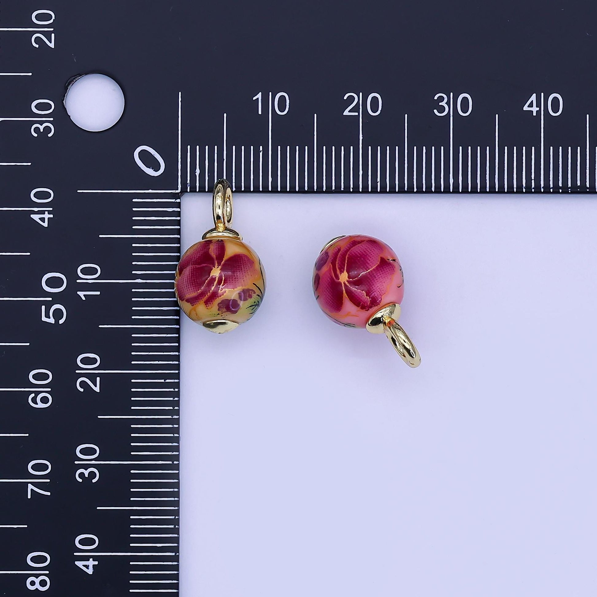 24K Gold Filled Dark Blue, Yellow, Light Blue, Pink Flower Round Ceramic Drop Pendant | C458 C478