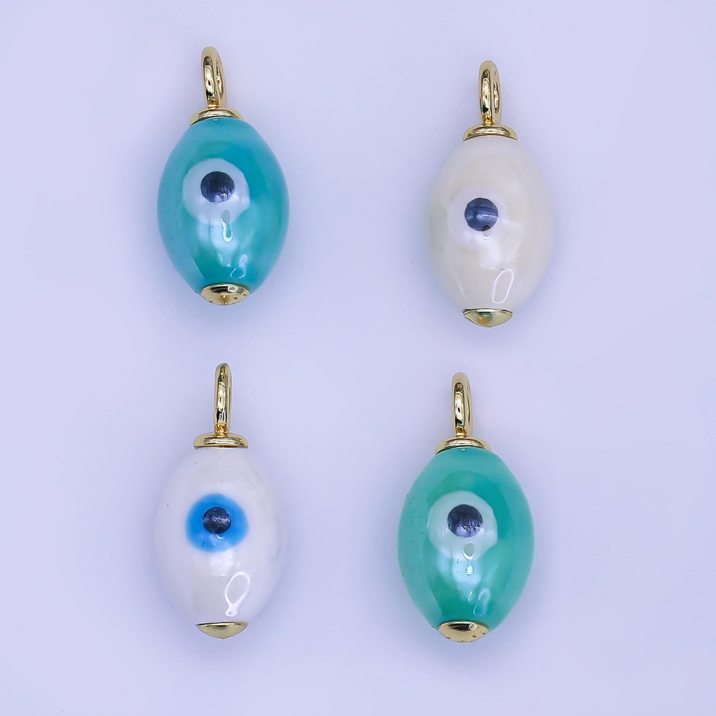 24K Gold Filled Blue, White, Green, Yellow Evil Eye Sphere Ceramic Drop Pendant | C587 C661