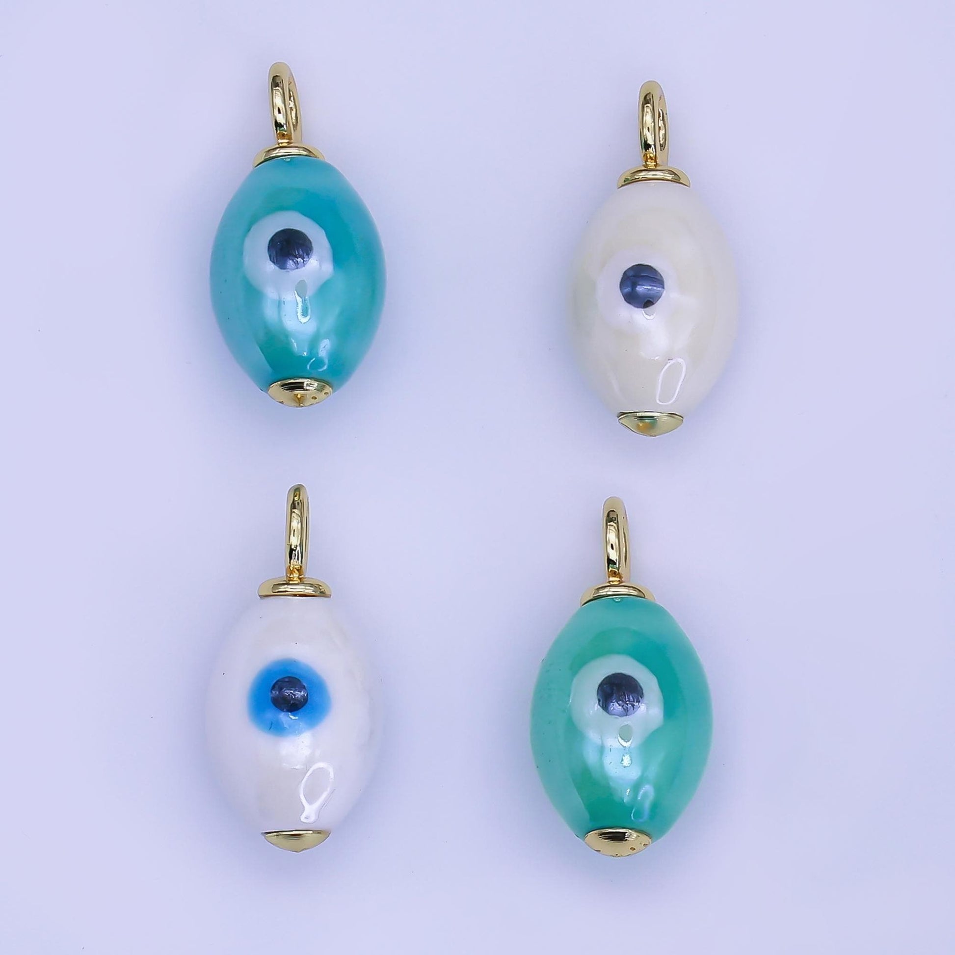 24K Gold Filled Blue, White, Green, Yellow Evil Eye Sphere Ceramic Drop Pendant | C587 C661