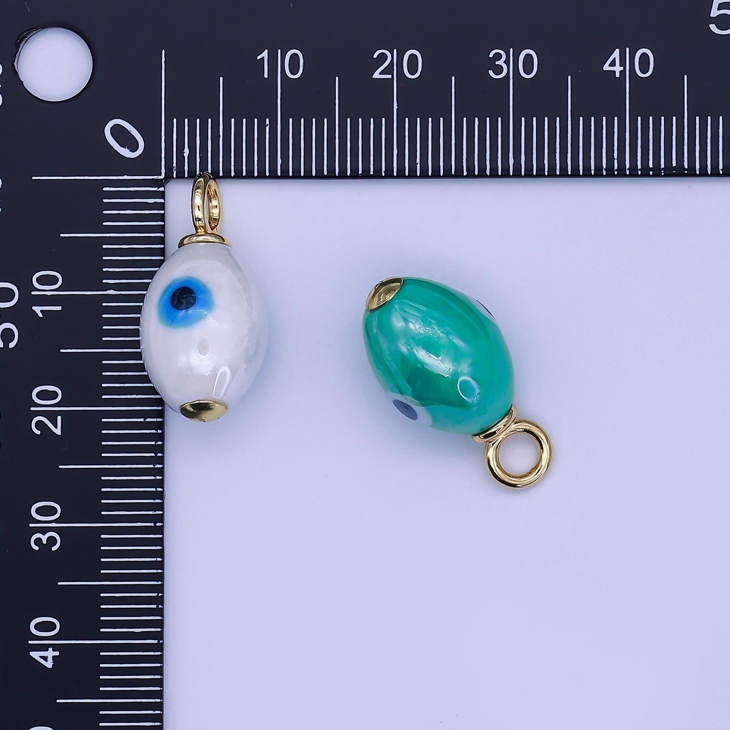 24K Gold Filled Blue, White, Green, Yellow Evil Eye Sphere Ceramic Drop Pendant | C587 C661