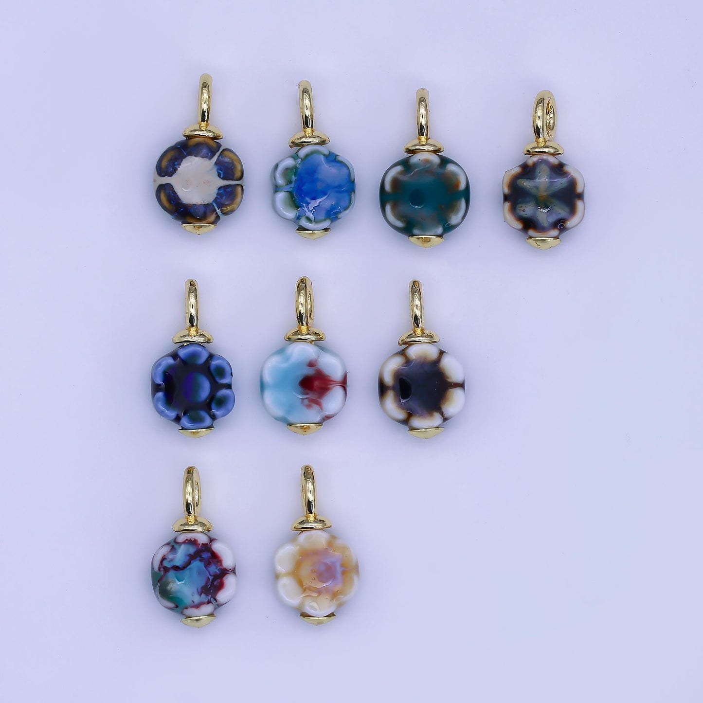 24K Gold Filled Flower Ceramic Drop Pendant Charm Vintage Porcelain Charm | E314 - E320