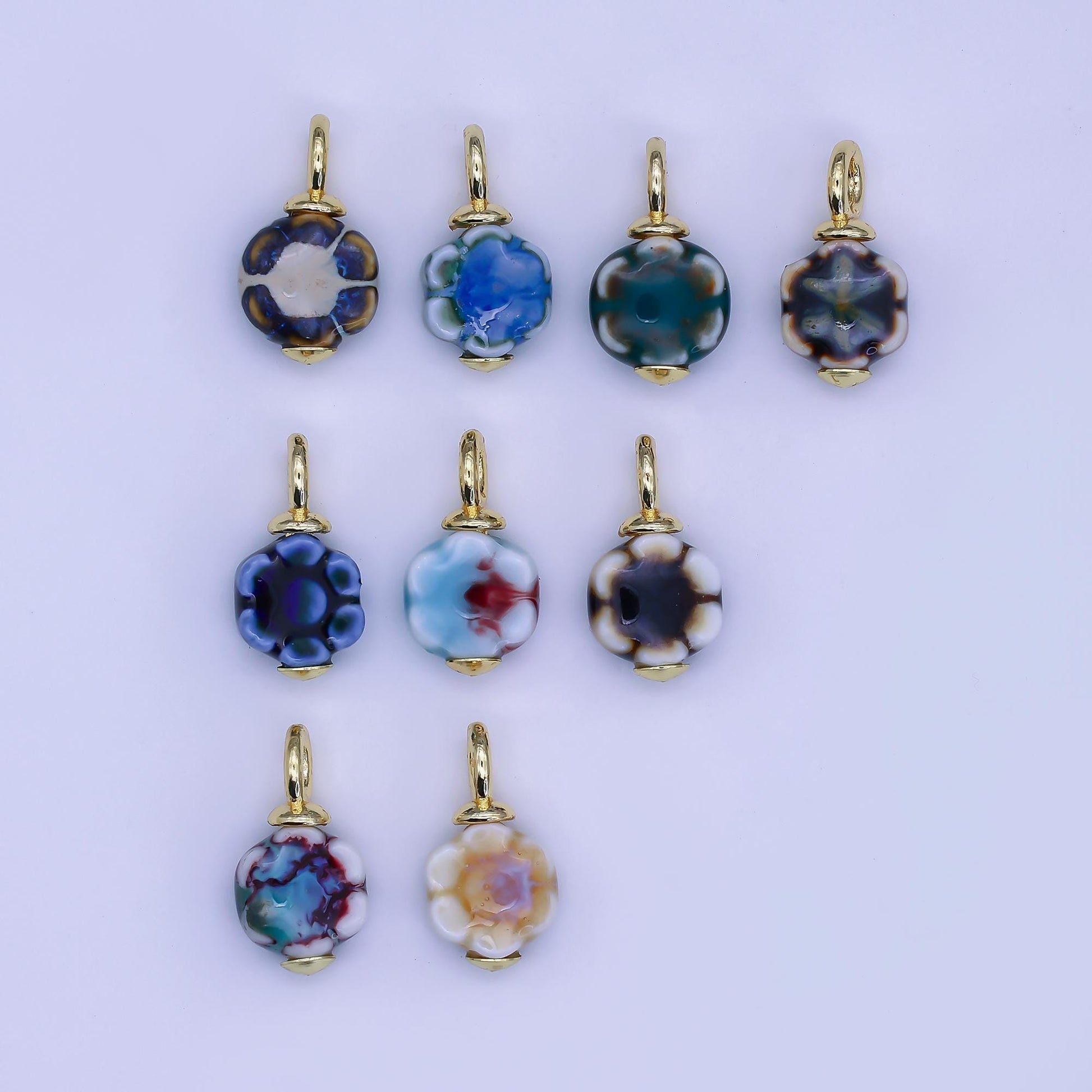 24K Gold Filled Flower Ceramic Drop Pendant Charm Vintage Porcelain Charm | E314 - E320