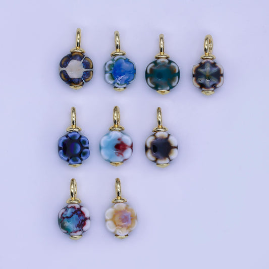 24K Gold Filled Flower Ceramic Drop Pendant Charm Vintage Porcelain Charm | E314 - E320