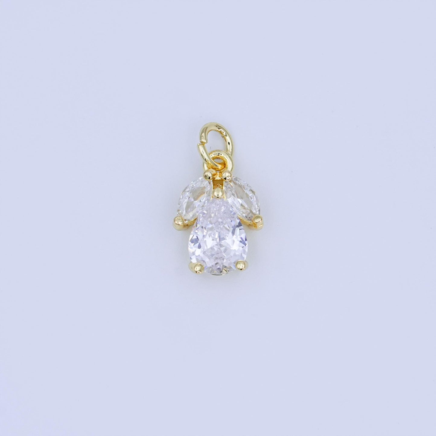 Angel Wing Teardrop CZ Charm 24K Gold Filled, Silver Dainty Cubic Pendant for Jewelry Making AF-479