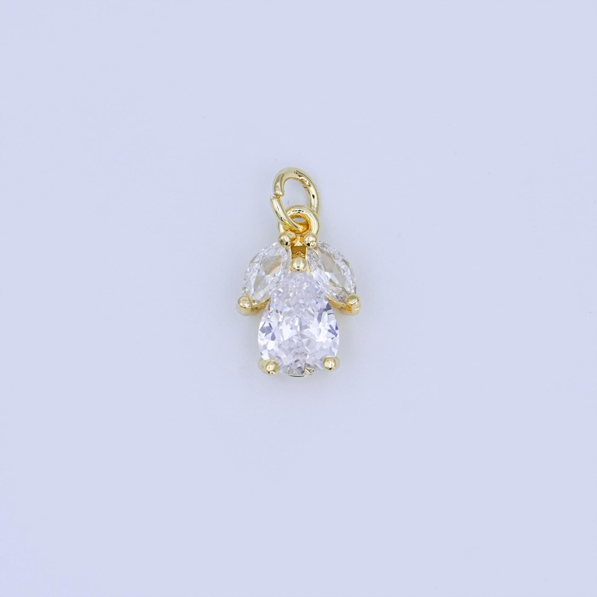 Angel Wing Teardrop CZ Charm 24K Gold Filled, Silver Dainty Cubic Pendant for Jewelry Making AF-479