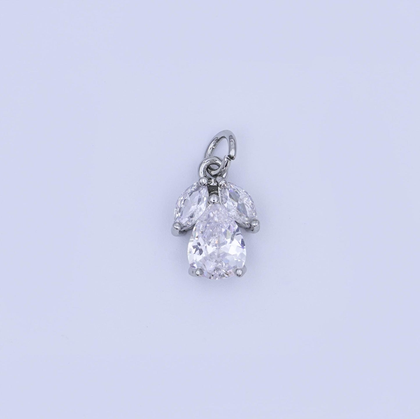 Angel Wing Teardrop CZ Charm 24K Gold Filled, Silver Dainty Cubic Pendant for Jewelry Making AF-479