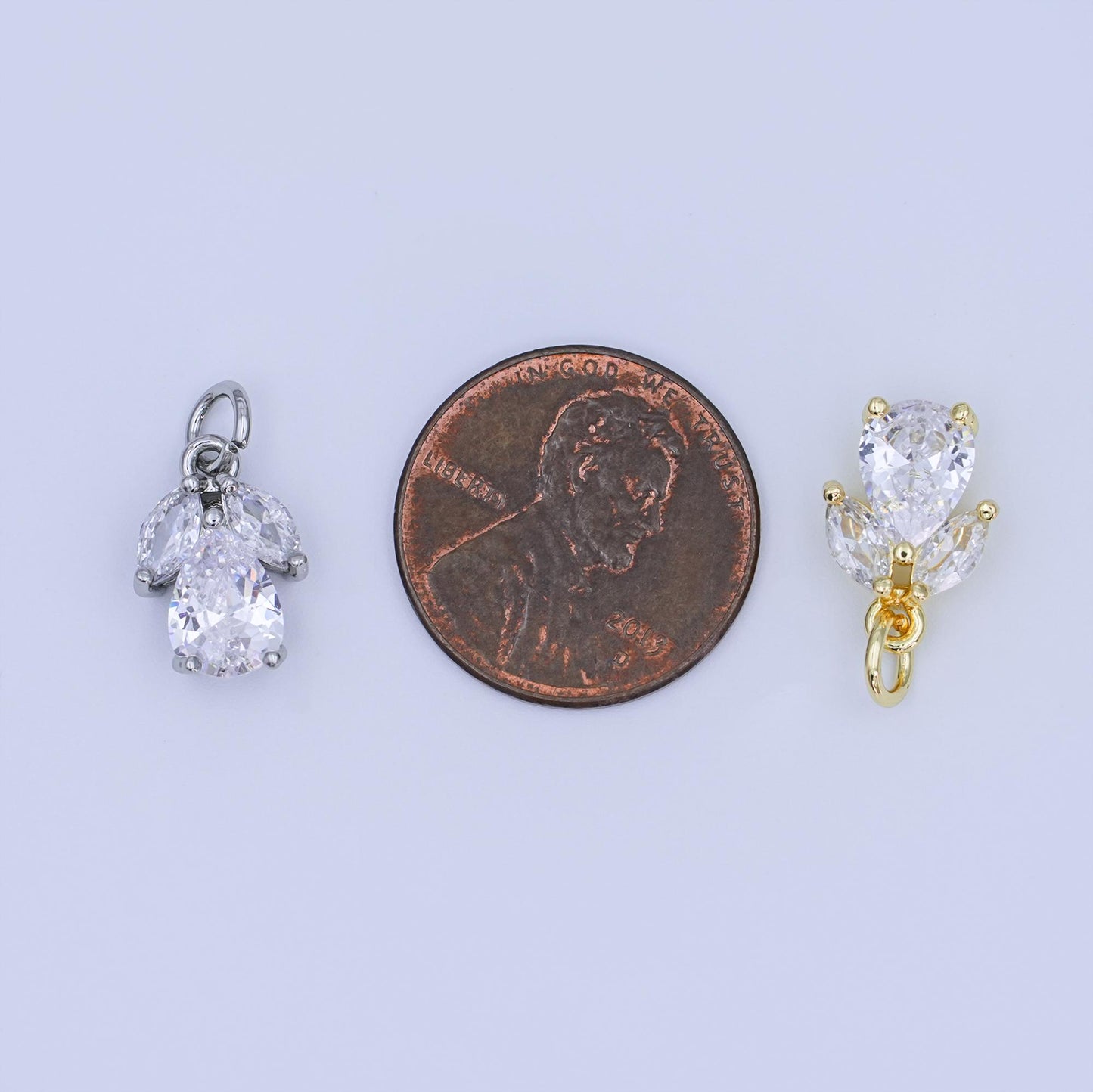 Angel Wing Teardrop CZ Charm 24K Gold Filled, Silver Dainty Cubic Pendant for Jewelry Making AF-479