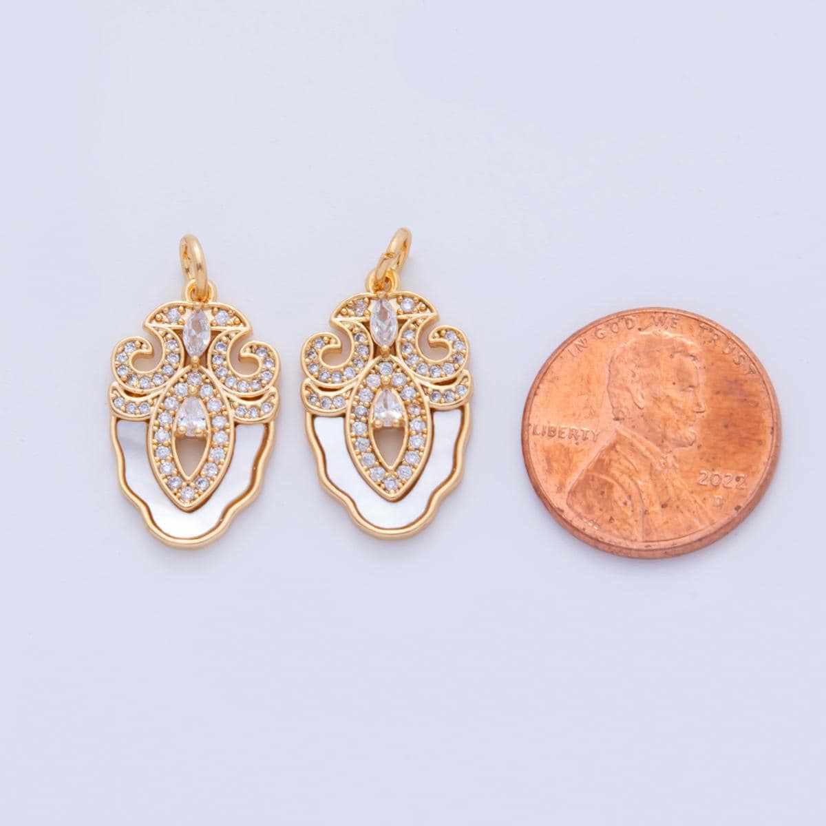 Gold Pearl Filigree Charms, 18K Gold Filled Vintage Drop Pendant, CZ Stone Charm for DIY Necklace Bracelet Jewelry Making AF-344