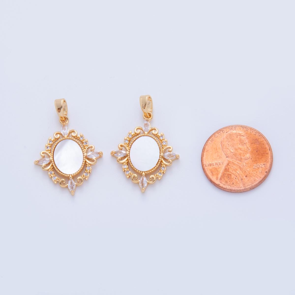 Gold Pearl Charms, 18K Gold Filled Vintage Oval Pendant, CZ Stone Charm for DIY Necklace Bracelet Jewelry Making AH-752