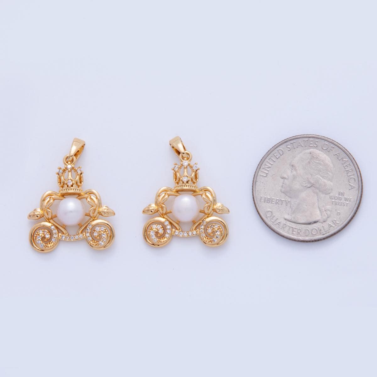 Gold Pearl Carriage , 18K Gold Filled Fantasy Princess Inspired Wedding Pendant CZ Charm for DIY Necklace Bracelet Jewelry Making AH-753