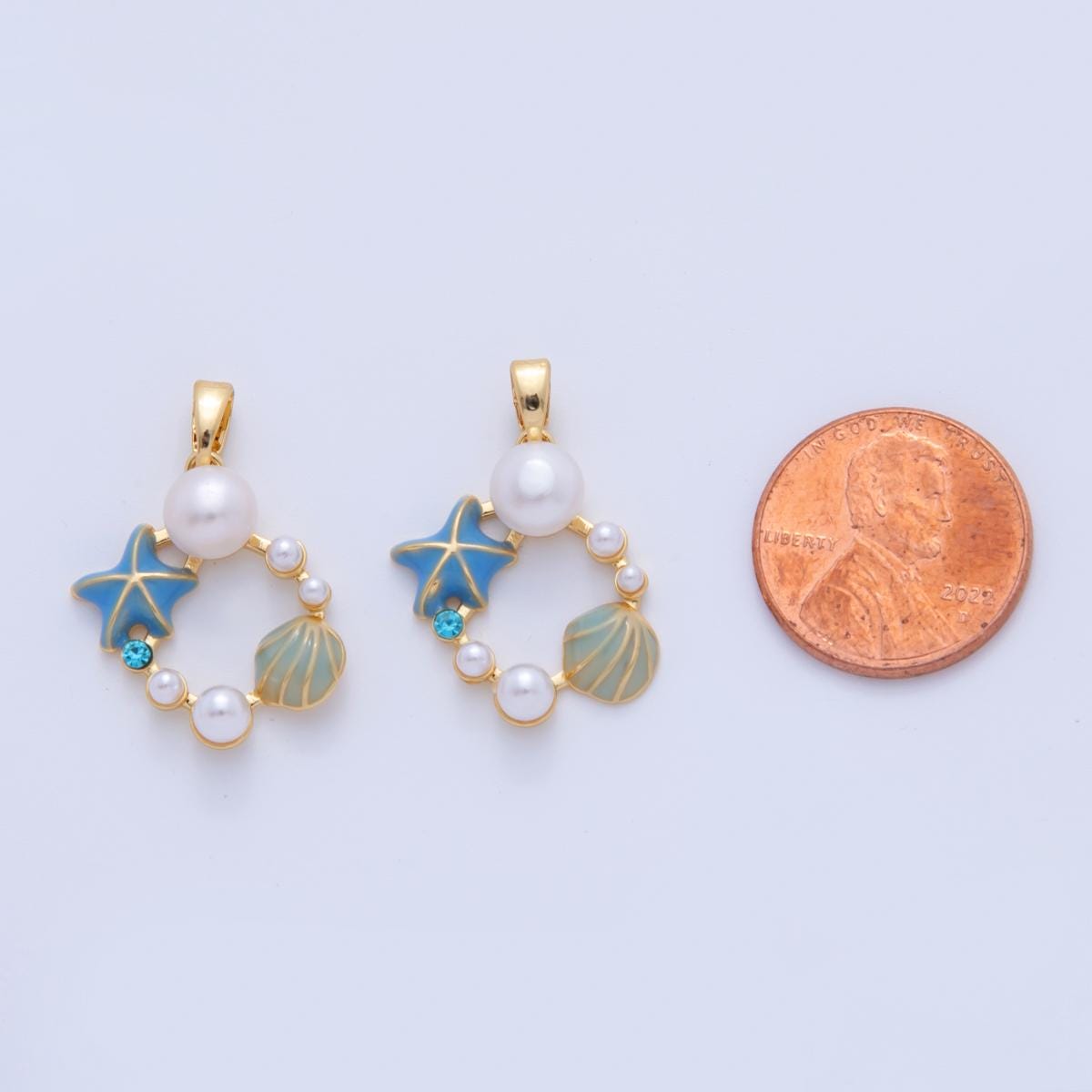 Gold Starfish Pearl Charms 18K Gold Filled Star Fish Enamel Ocean Pendant Shell and Sea Charm for DIY Necklace Earring Jewelry Making AH-754