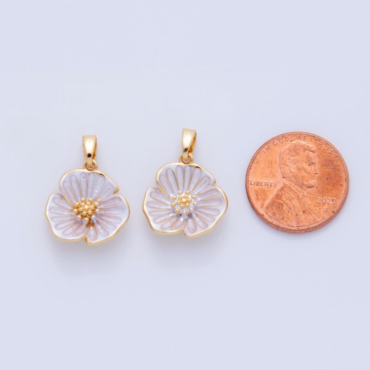 Gold Flower Charms, 18K Gold Filled Enamel Sakura Pendant, White Floral Charm for DIY Earring Necklace Jewelry Making AH-755