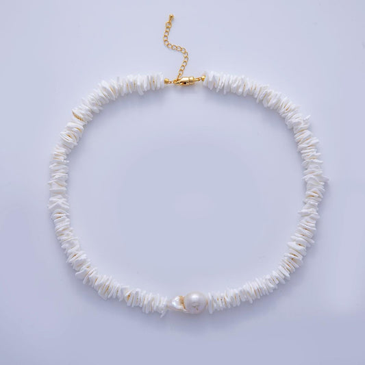 Puka Seashell Necklace White Square Cut Chip Lengths 17 inches Hawaiian Beach Surfer for Men Woman Unisex Necklace Summer Jewelry WA-3180