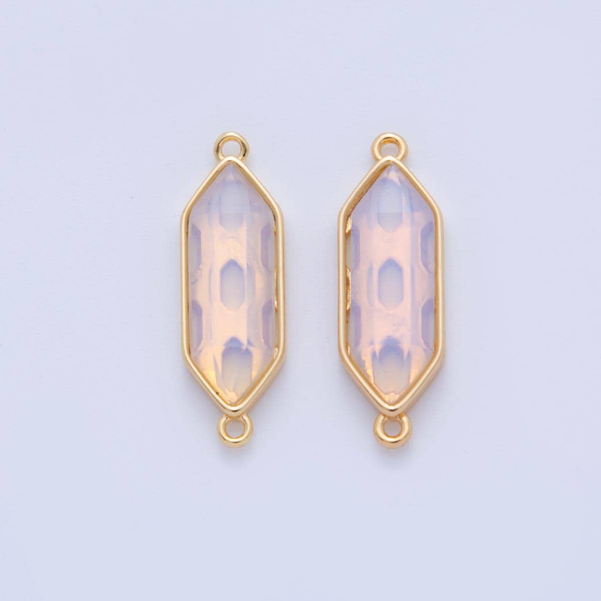 18K Gold Filled Natural Faceted Gemstone Hexagon Charm Connector for Bracelet Necklace Component | Y035 - Y044