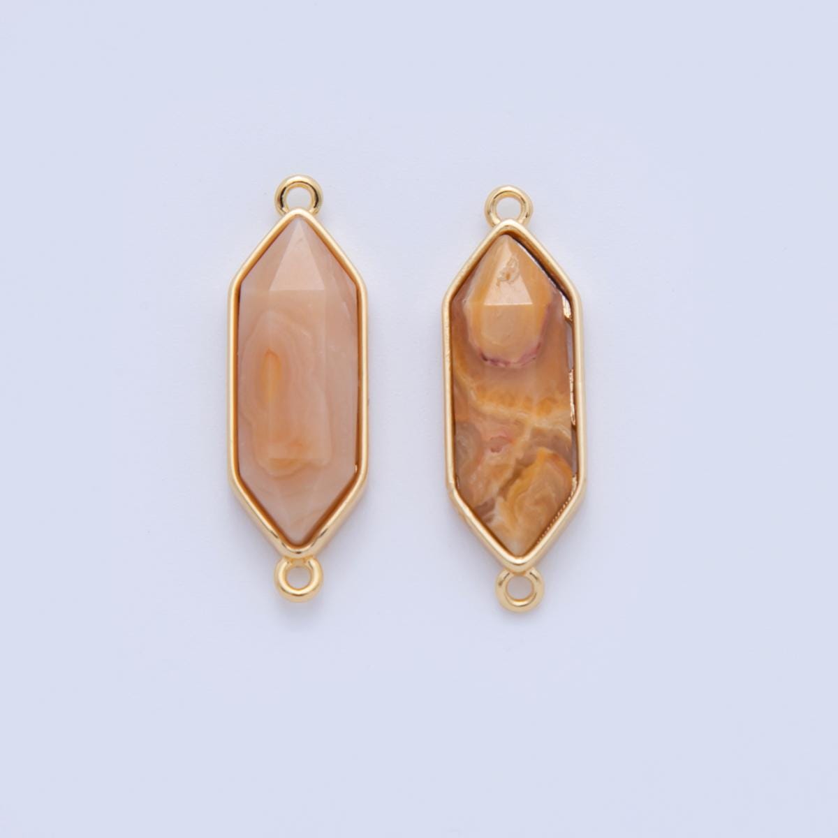 18K Gold Filled Natural Faceted Gemstone Hexagon Charm Connector for Bracelet Necklace Component | Y035 - Y044