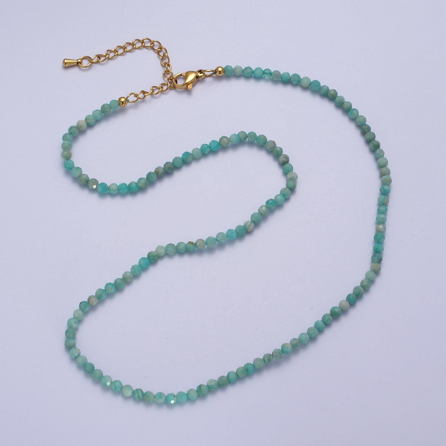 Multifaceted Matte Amazonite 2.8mm Gemstone Bead 16 Inch Choker Necklace | WA-1473