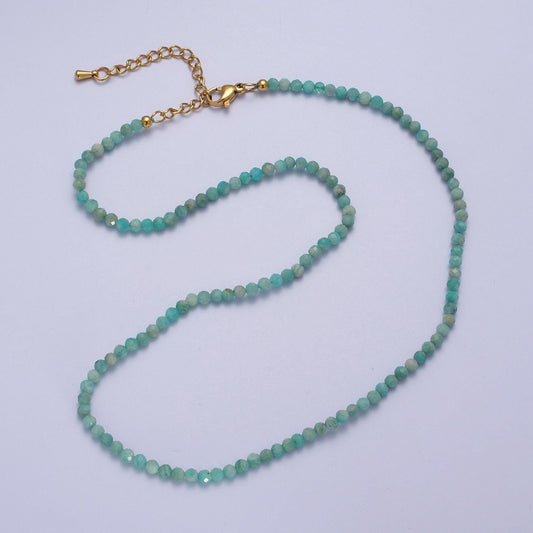 Multifaceted Matte Amazonite 2.8mm Gemstone Bead 16 Inch Choker Necklace | WA-1473