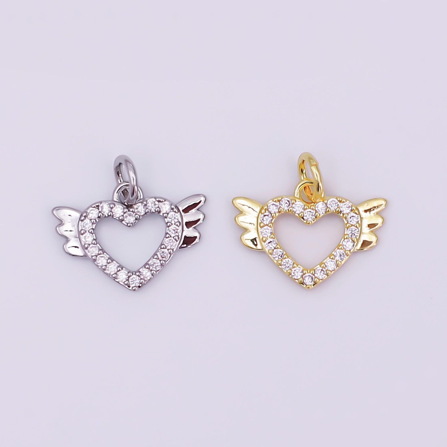 Mini Wing Charm Cubic Angel Heart Pendant, CZ heart charm Tiny 14K gold Filled Charm 11x15mm charm for Earring Bracelet Necklace AJ-298