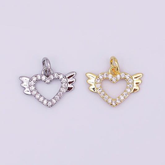 Mini Wing Charm Cubic Angel Heart Pendant, CZ heart charm Tiny 14K gold Filled Charm 11x15mm charm for Earring Bracelet Necklace AJ-298