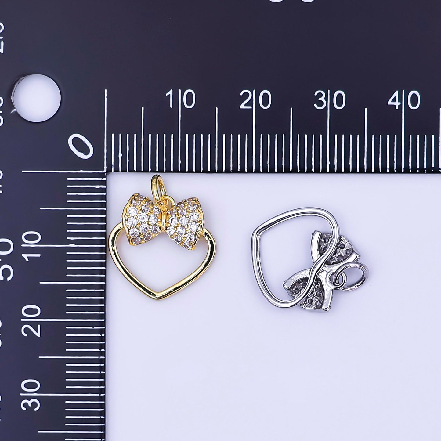 Open Gold Heart with CZ Bow Charm Mini Heart Charm Silver Love Pendant for Necklace Bracelet Earring aj-300
