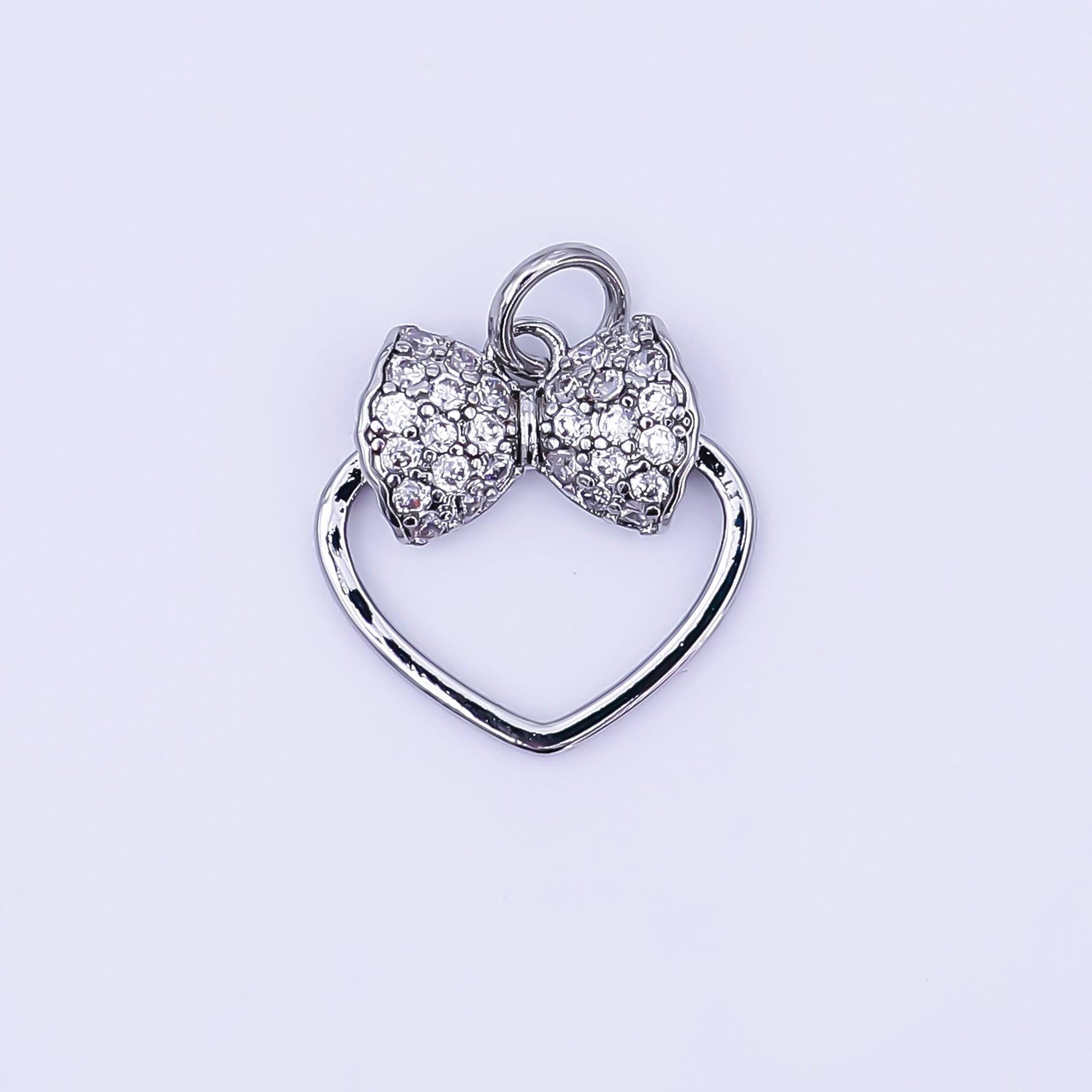 Open Gold Heart with CZ Bow Charm Mini Heart Charm Silver Love Pendant for Necklace Bracelet Earring aj-300