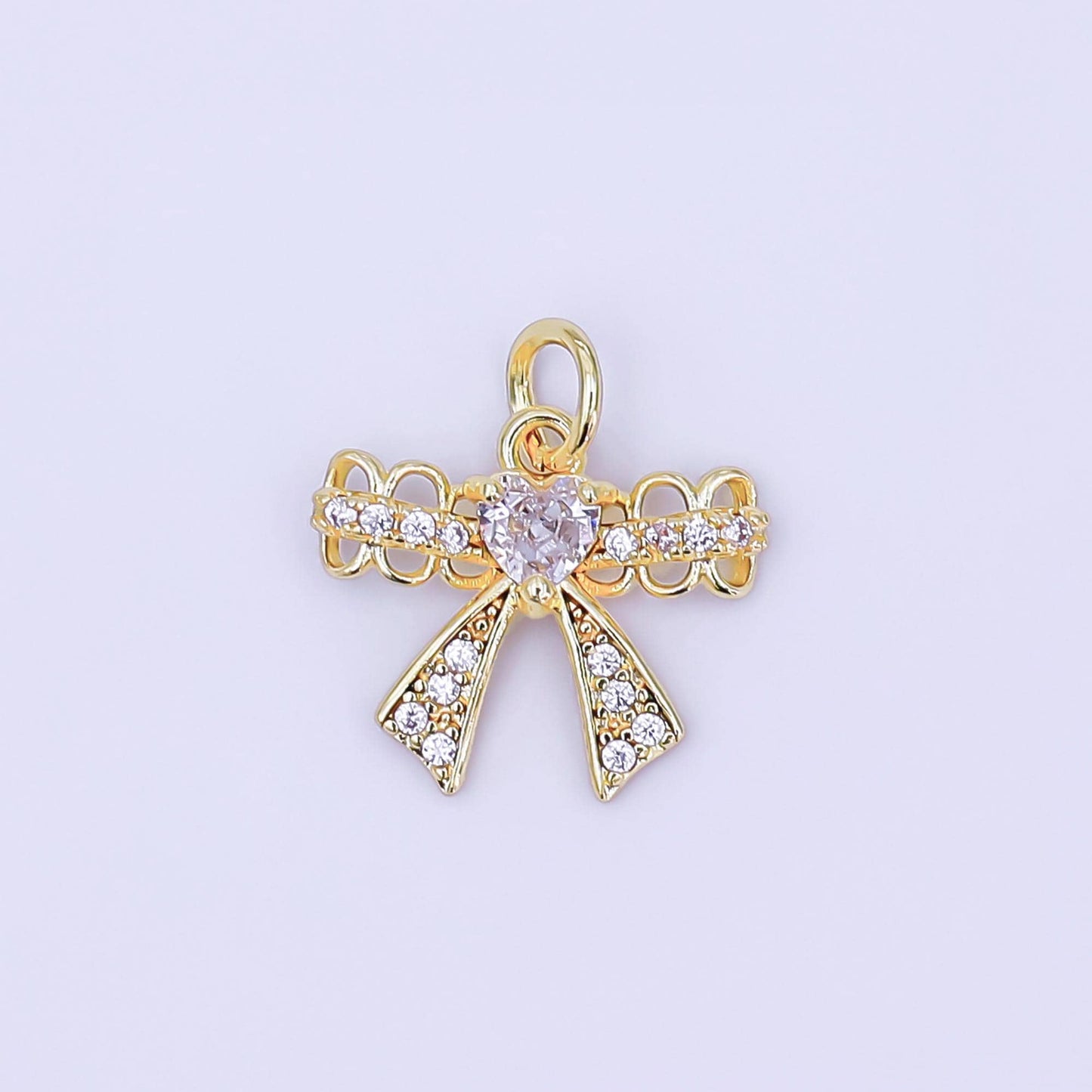 Mini CZ Micro Paved Ribbon Bow Charm 24k Gold Filled Drop Charm AJ-297