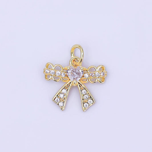 Mini CZ Micro Paved Ribbon Bow Charm 24k Gold Filled Drop Charm AJ-297
