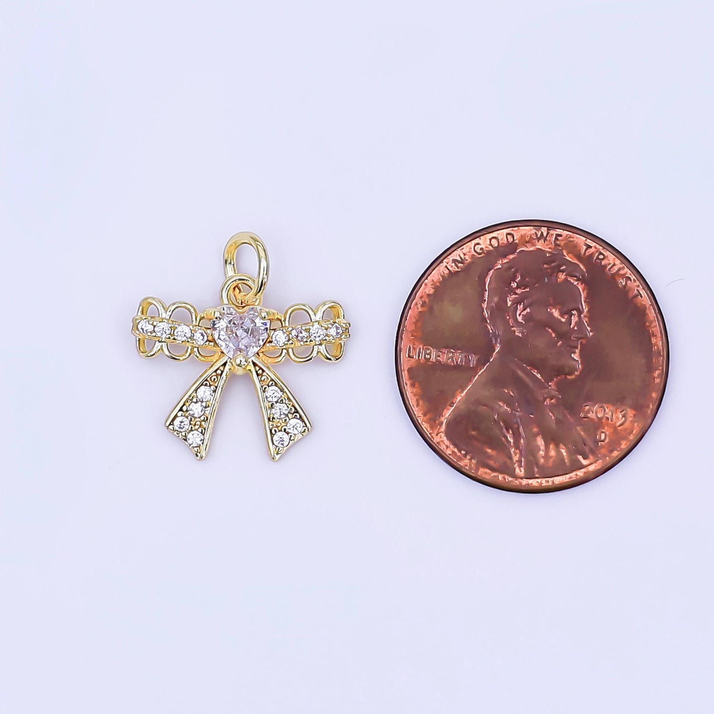 Mini CZ Micro Paved Ribbon Bow Charm 24k Gold Filled Drop Charm AJ-297