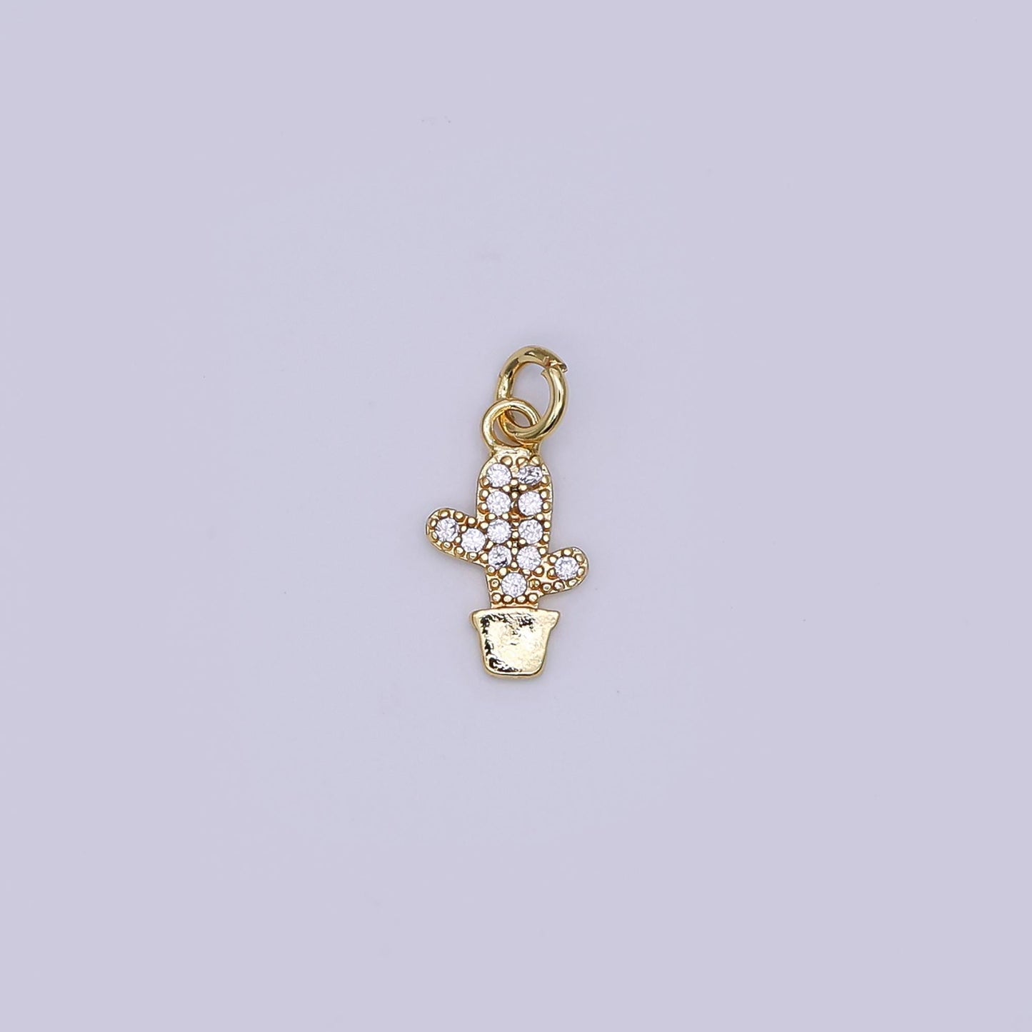Mini green cactus charm succulents pendant gold filled charm for Kids jewelry micro pave charm necklace earring bracelet charm supply AF-483